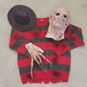 Freddy Halloween Red and Green Striped Sweater Costume with Claw Glove